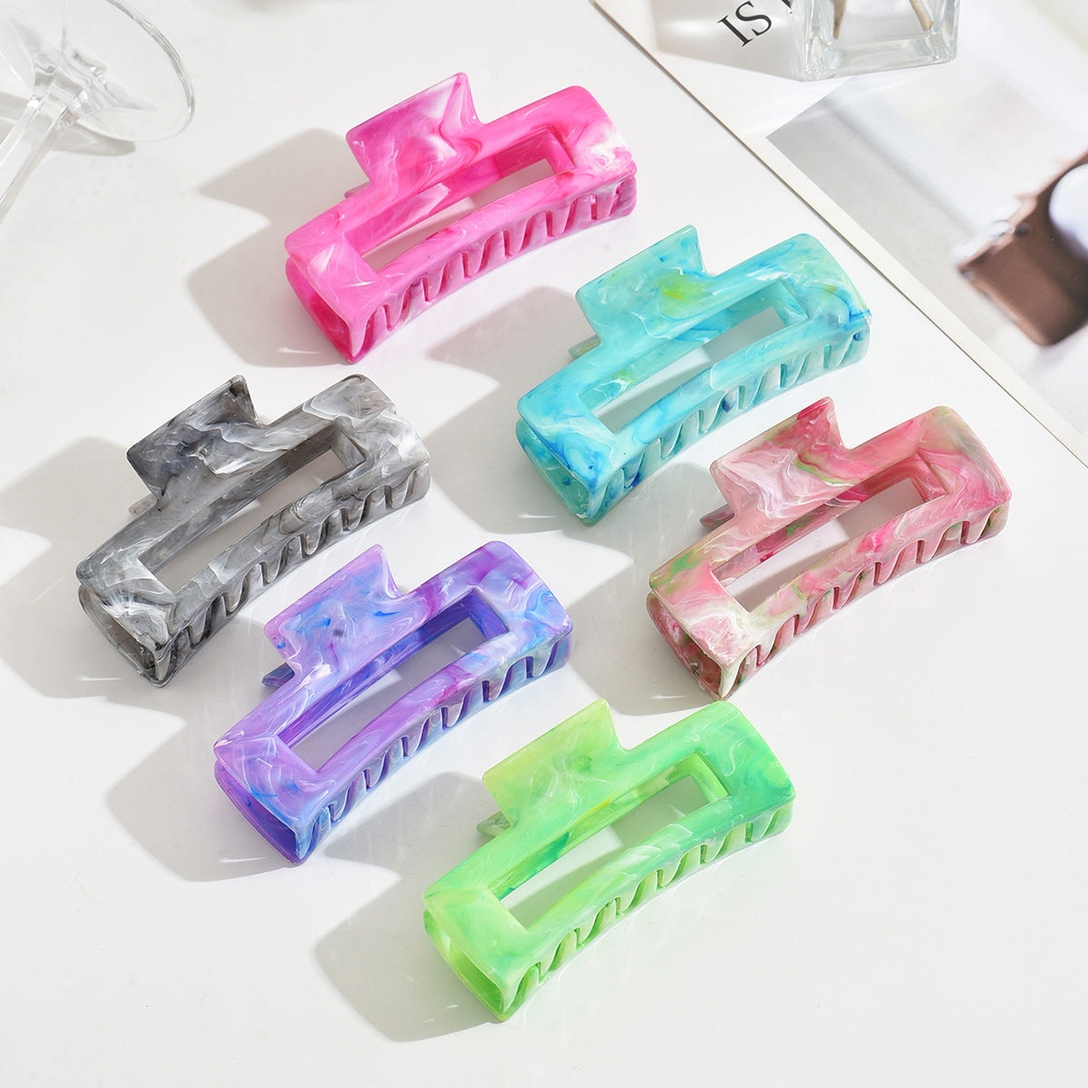 Women's Summer Marble Color Rectangular Barrettes