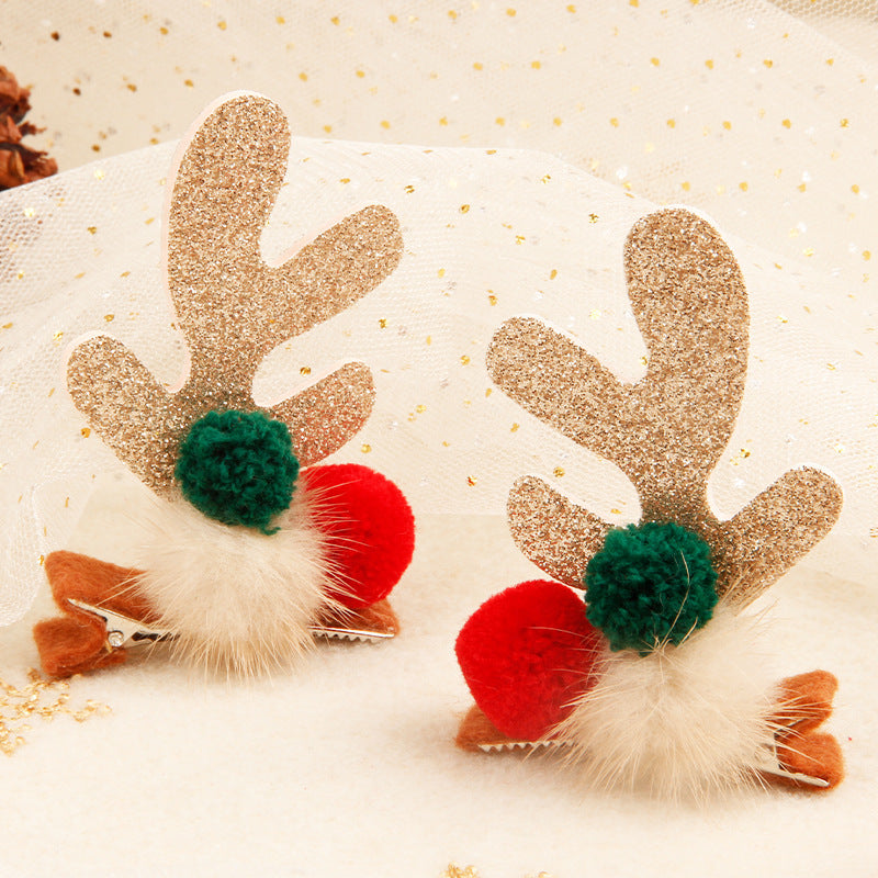 Christmas Barrettes Cute Elk Horn A Pair Of Hairclips