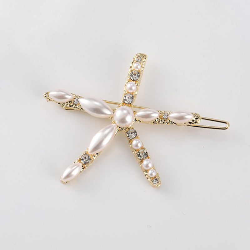 Ins Ornament South Korea Dongdaemun Hair Accessory Girl Starfish Inlaid Pearl Rhinestone Barrettes