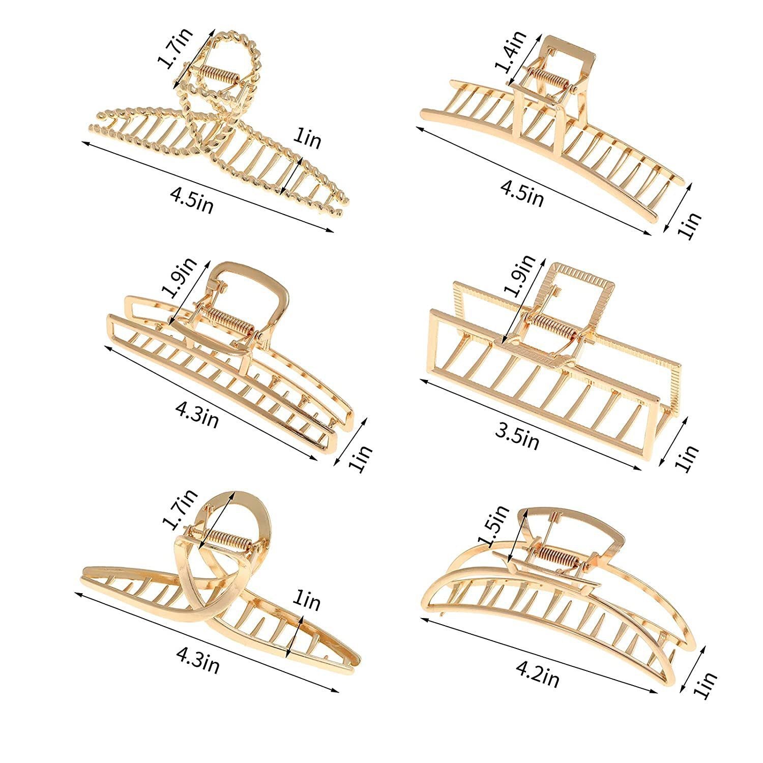 6-piece Gold Barrettes Alloy Women's Back Head Hair Clip