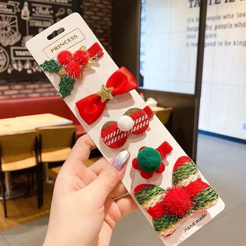 Bowknot Hairpin Cute Headwear Cartoon Cloth Bell Elk Snowflake Christmas Tree Barrettes Suit