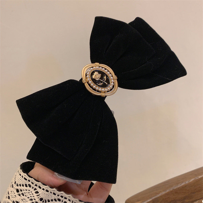 Vintage Velvet Rose Bow Hair Clip