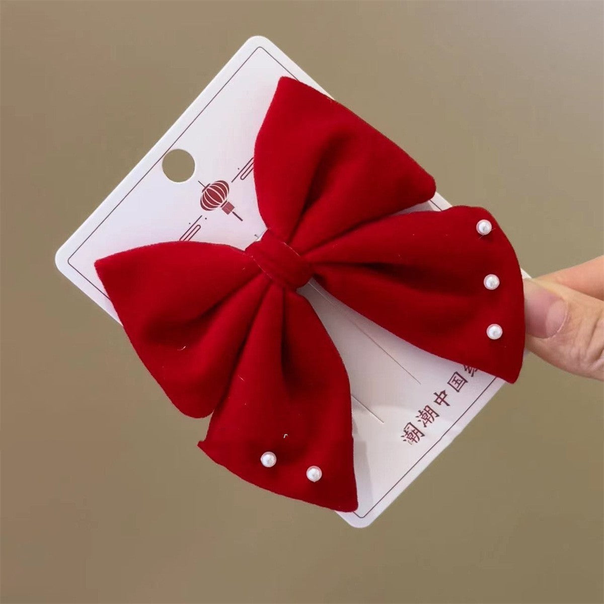 Red Flocking Bow Barrettes Girls