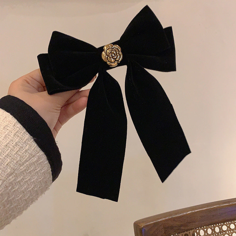Vintage Velvet Rose Bow Hair Clip