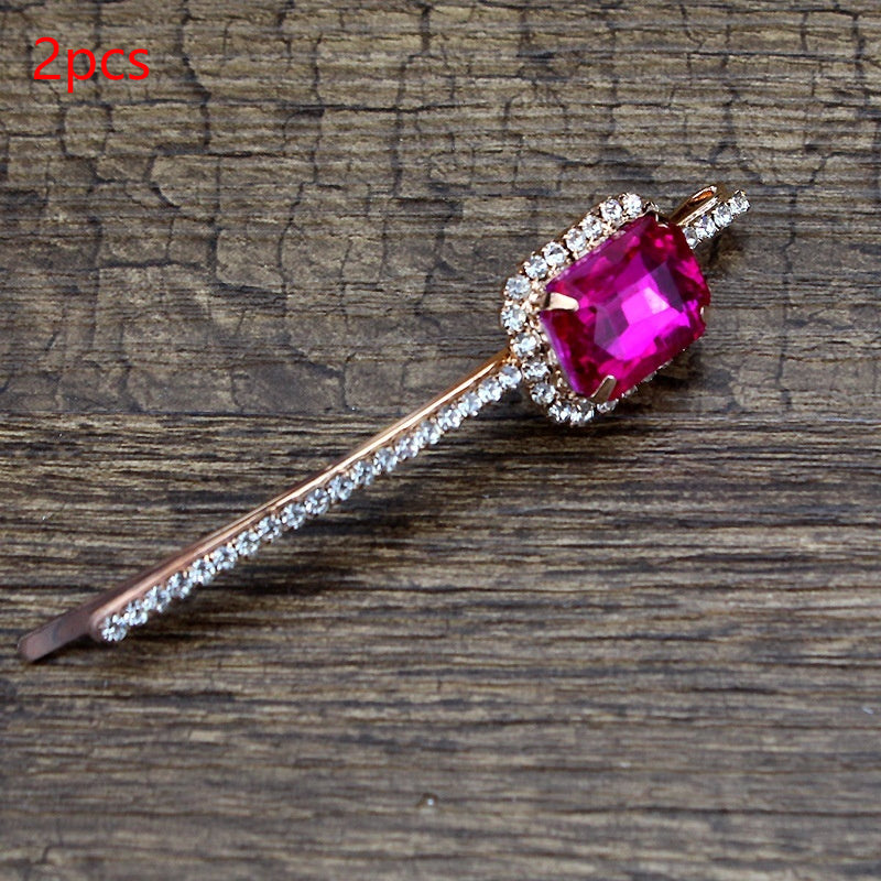 Square Rhinestone Bobby Pin Hair Clip Personality Side Clip Headdress