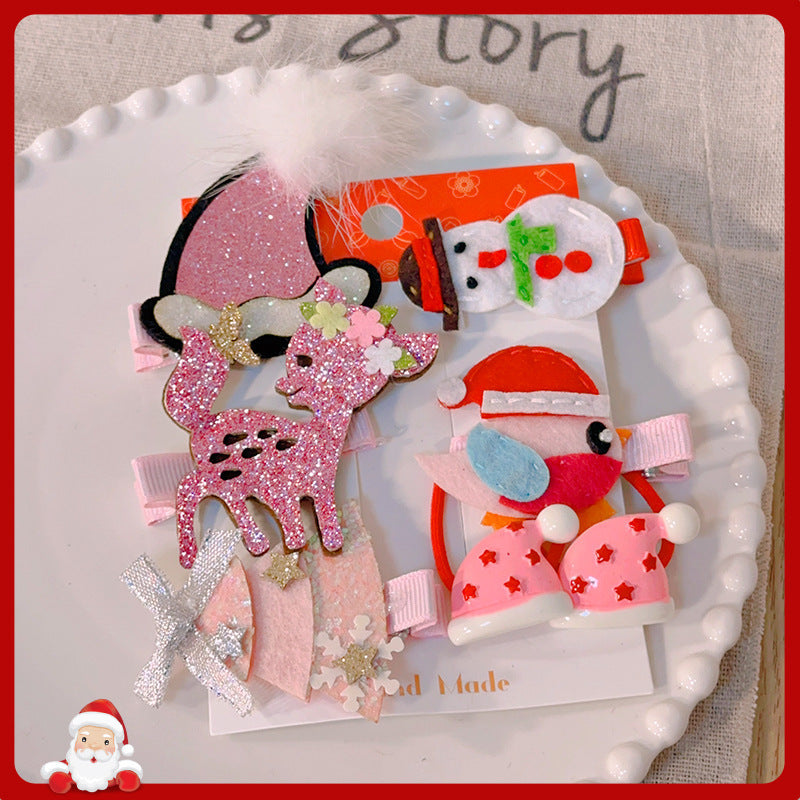 Bowknot Hairpin Cute Headwear Cartoon Cloth Bell Elk Snowflake Christmas Tree Barrettes Suit