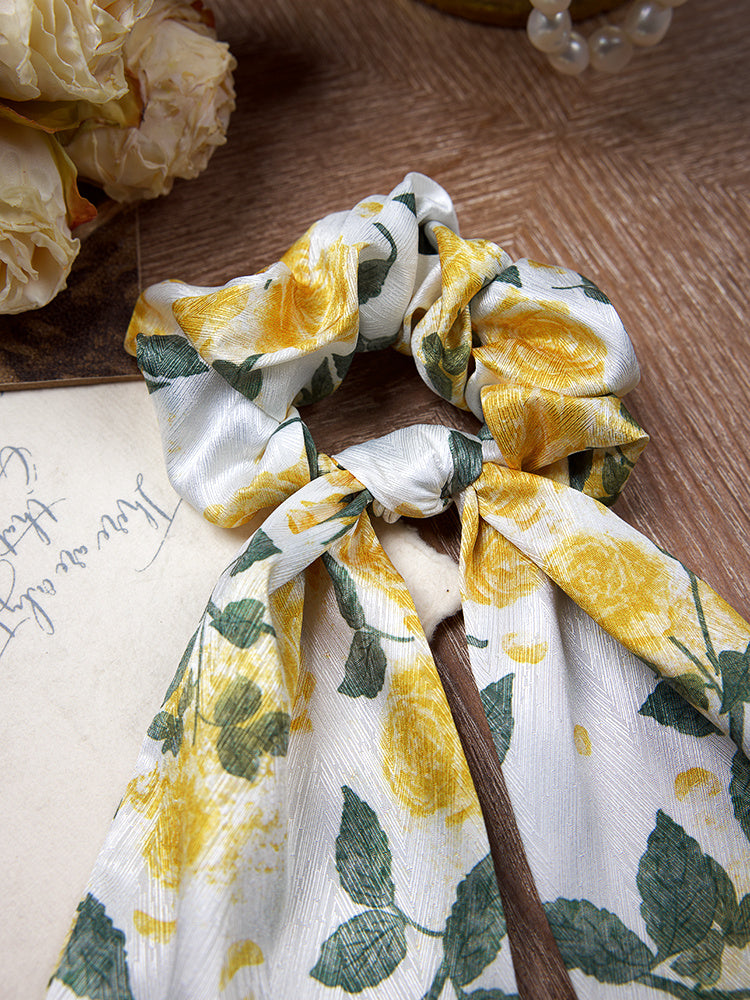 Yellow Rose Ribbon Large Intestine Hair Ring Female High Sense