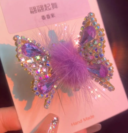 Women's Fashionable Mink Fur Moving Butterfly Hair Clip