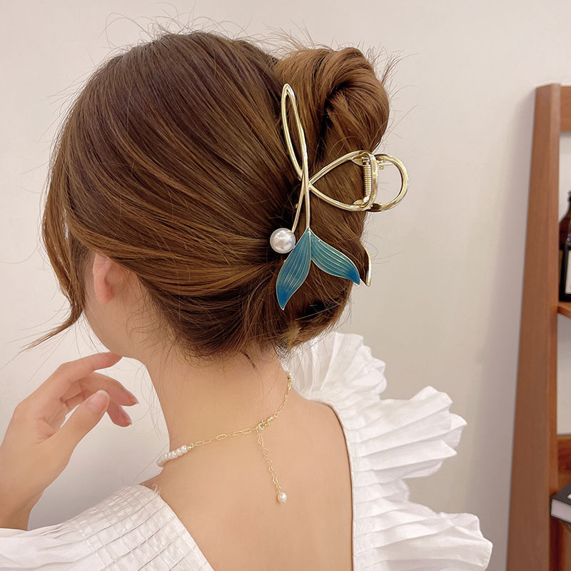 Best Blue Pearl Exquisite Fishtail Barrettes Large Grip Back Head