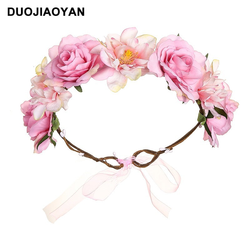 Best Fabric Colorful Rose Flower Garland Hair Accessories