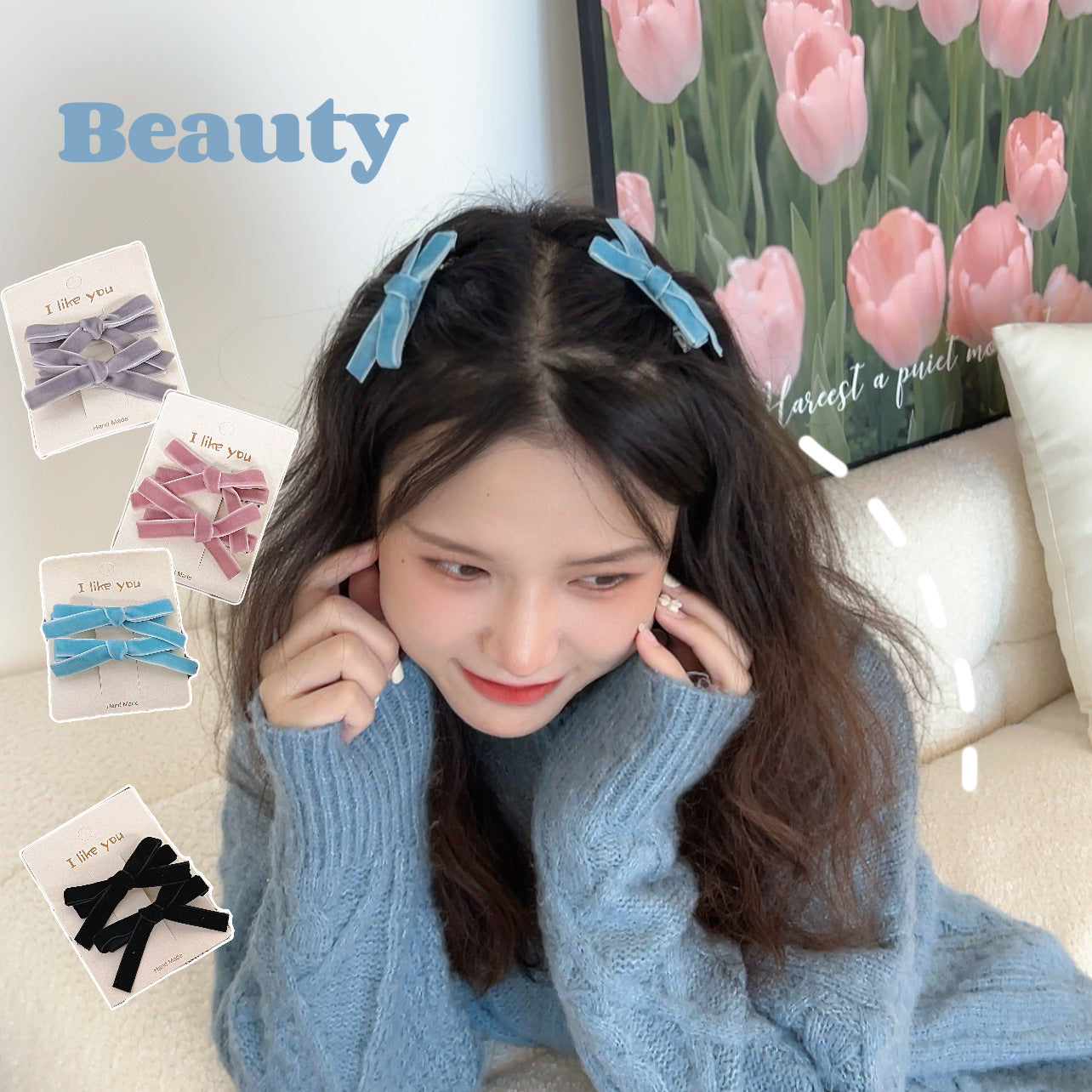 Simple Elegant Girl Velvet Bow Hair Clip Headdress