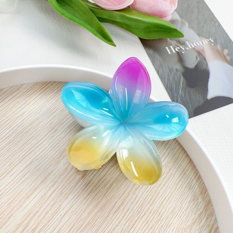 Rainbow Plumeria Rubra Barrettes Gradient Flower Barrettes
