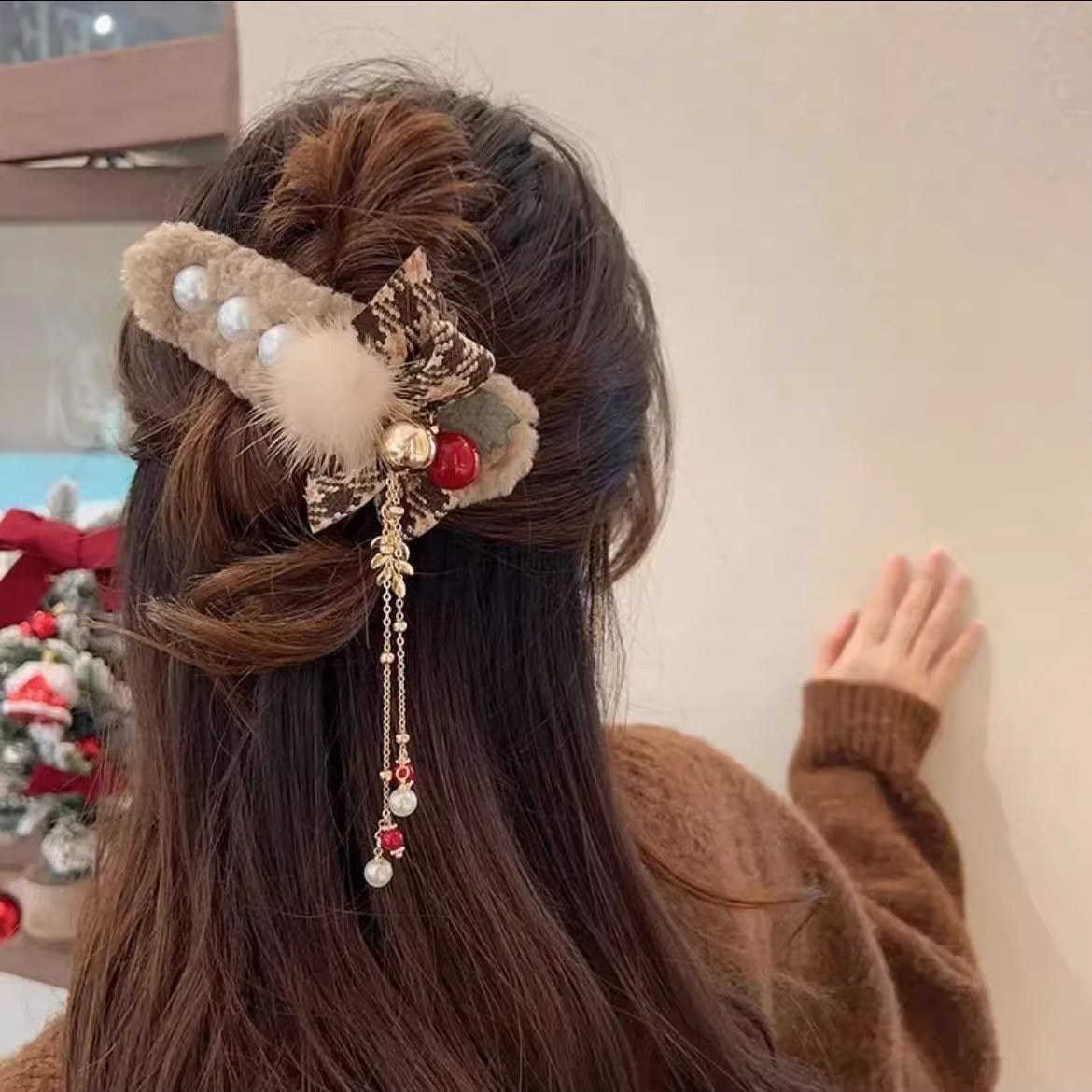 Christmas Plush Female Bow Barrettes