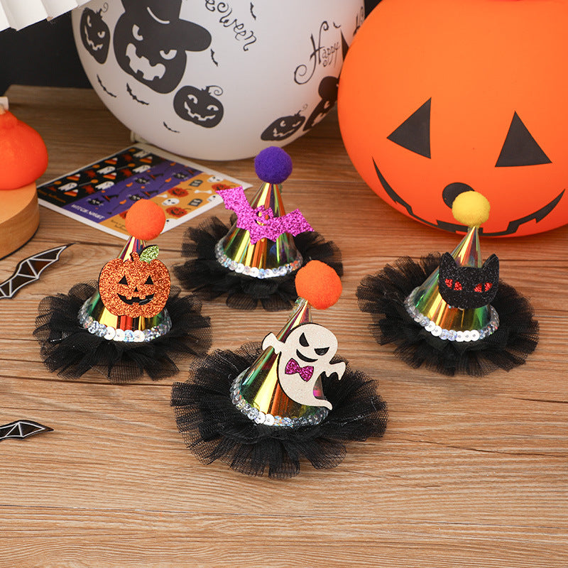 Halloween Hair Ornaments Duck Bill Clip Lace Pumpkin Bat Hat