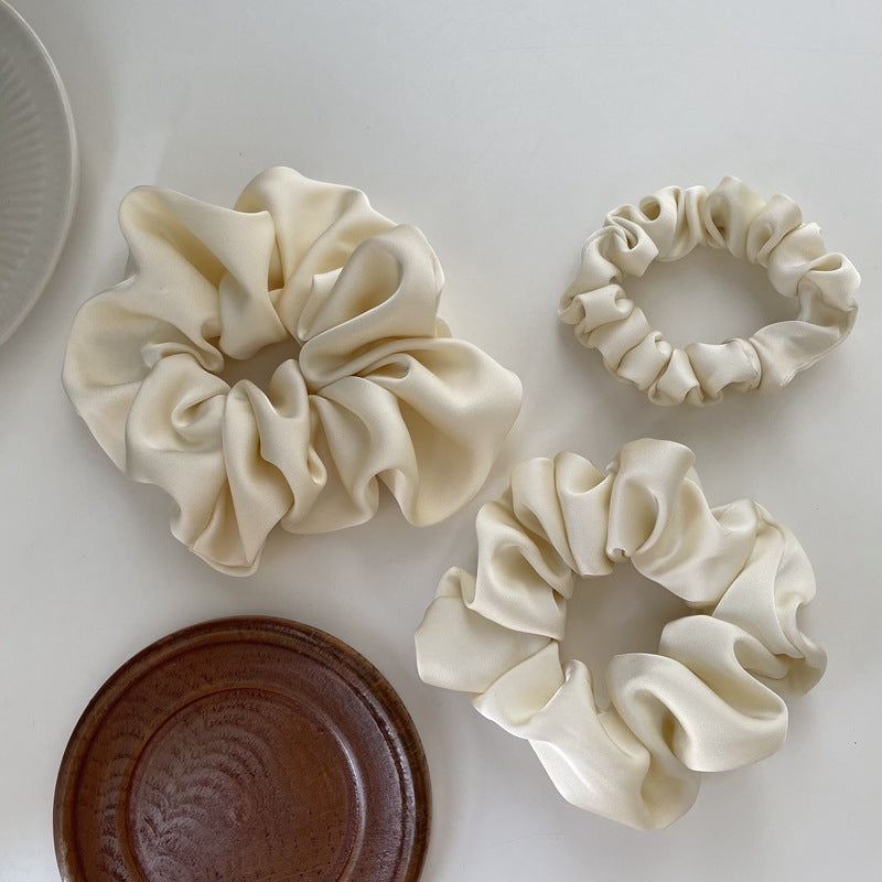 Cream Texture Silky Satin French Black Large Intestine Hair Ring