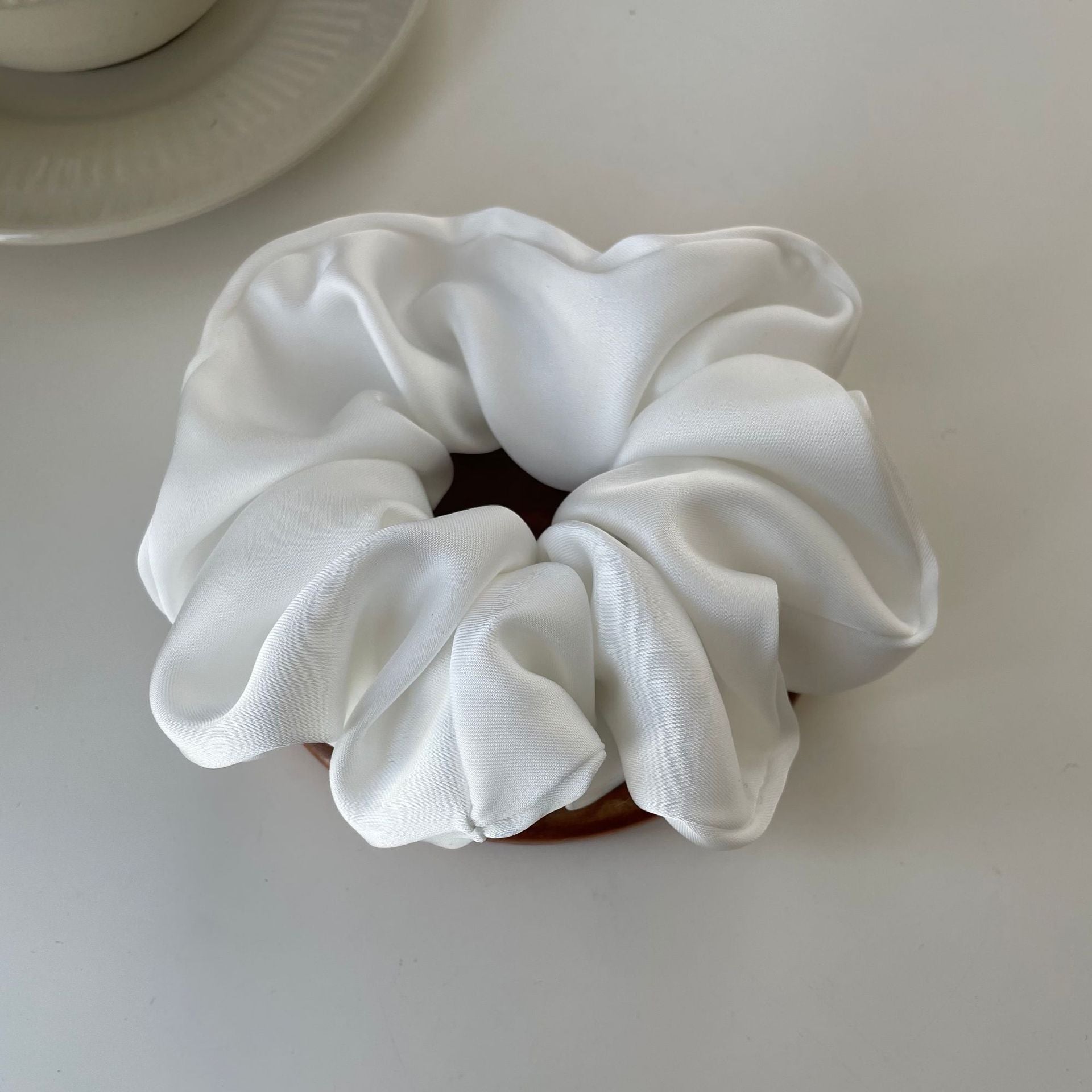 Cream Texture Silky Satin French Black Large Intestine Hair Ring