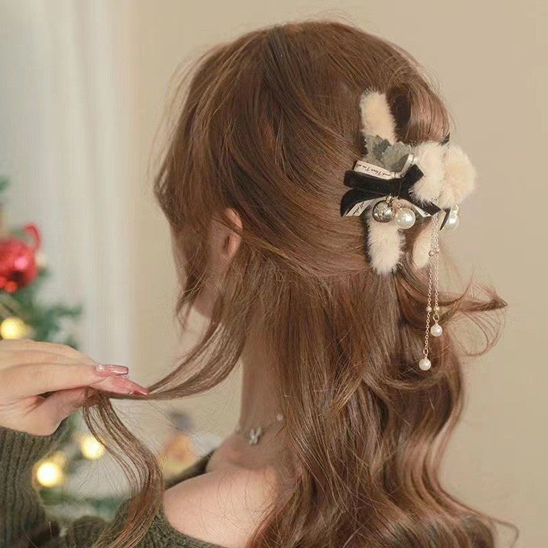 Christmas Plush Female Bow Barrettes