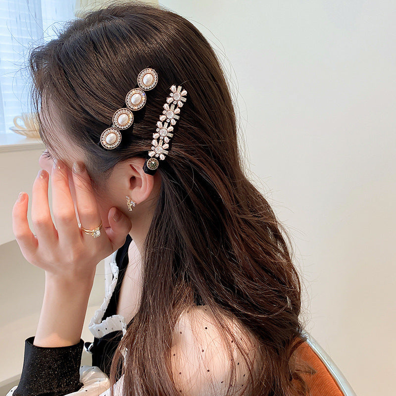 Retro Baroque Rhinestone Pearl Barrettes Female Word Clip Side Clip