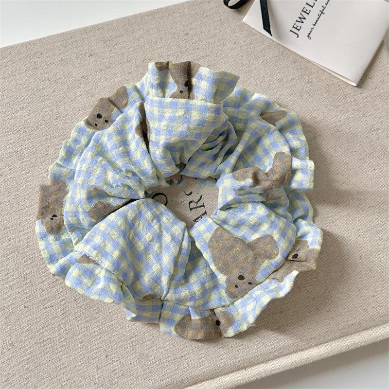 Japanese And Korean Milk Sweet Wafer Plaid Bear Large Intestine Hair Ring