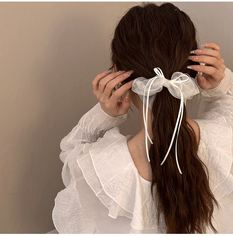 Female Ribbon Seersucker Ballet Style Bowknot Hair Ring
