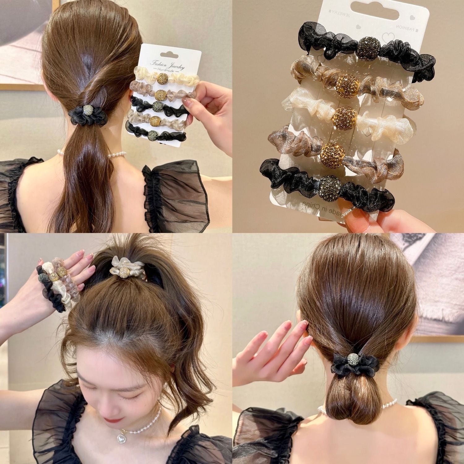 Hollow Rhinestone Small Intestine Hair Ring
