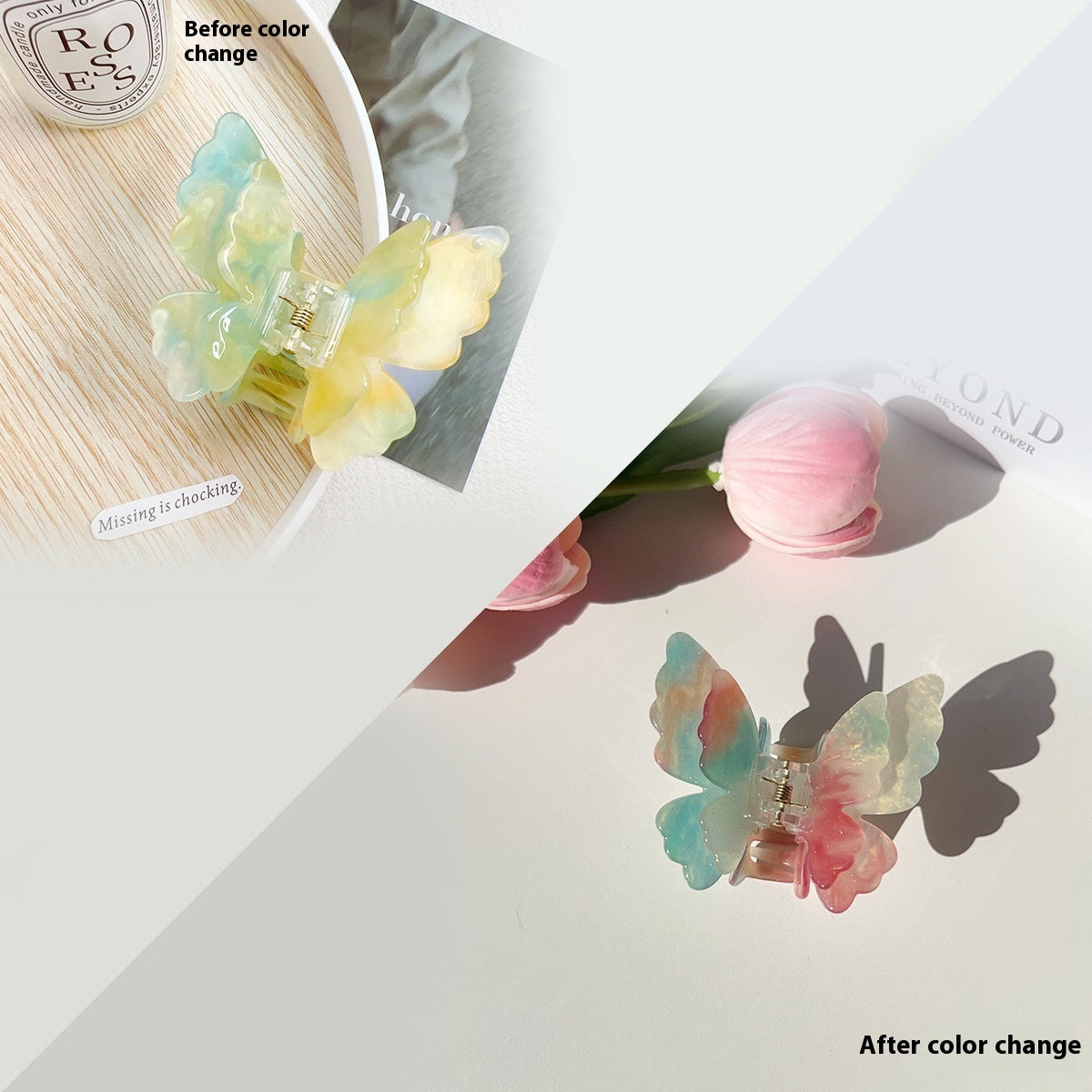 French High-end Double-layer Butterfly Color Hair Clip