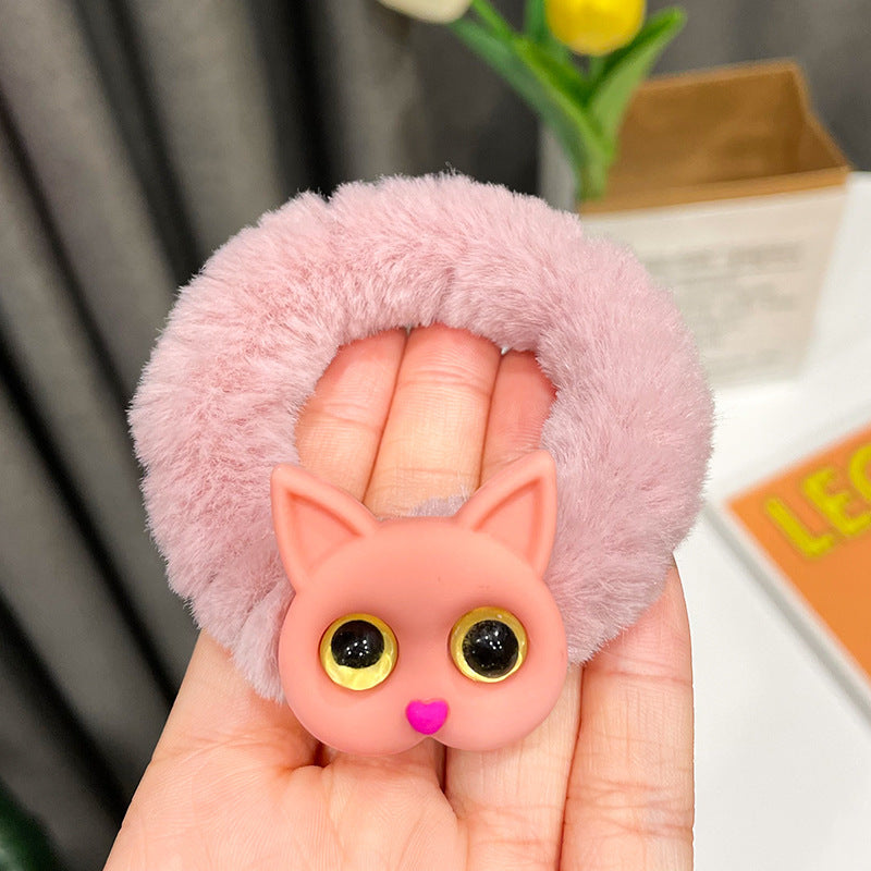 Cute Cartoon Kitten Hair Rope Girly Plush Hair Ring