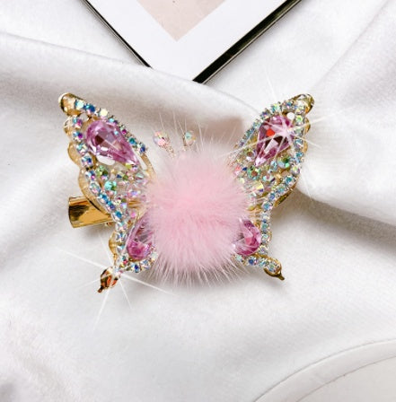 Women's Fashionable Mink Fur Moving Butterfly Hair Clip