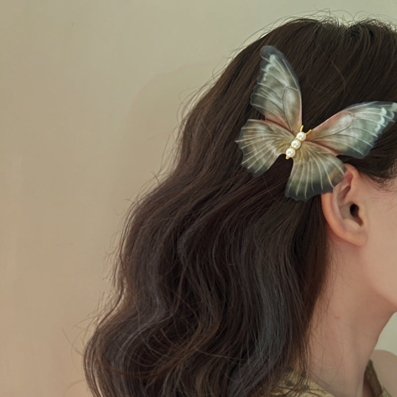 Mesh Pearl Butterfly Barrettes Updo Duckbill Clip