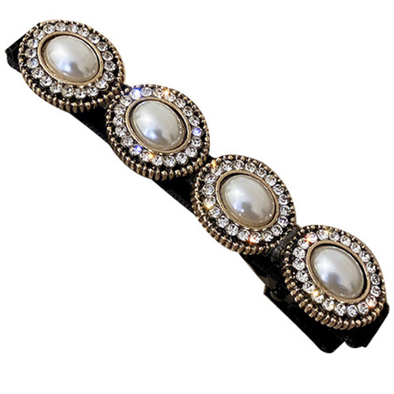 Retro Baroque Rhinestone Pearl Barrettes Female Word Clip Side Clip
