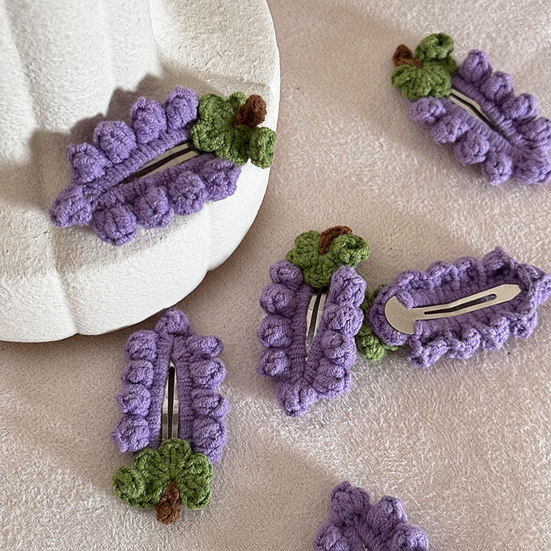 Grape Purple Wool Barrettes Cute Fabric Fruit Bang Clip