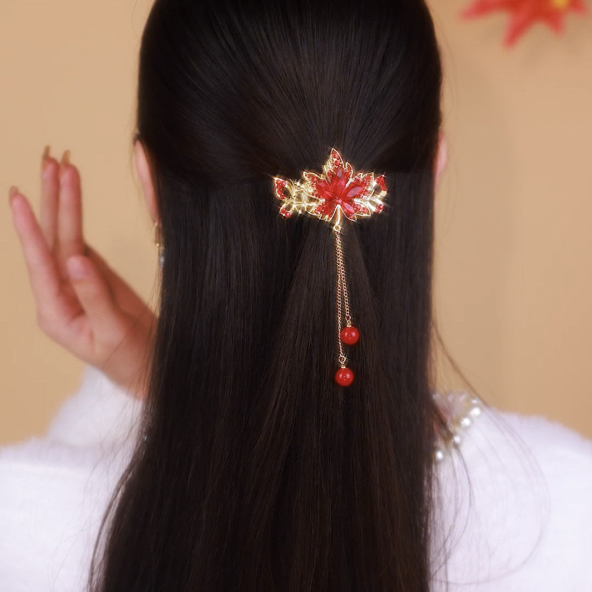 Best Women's Fashion Simple Red Maple Leaf Half Tie Hair Clip