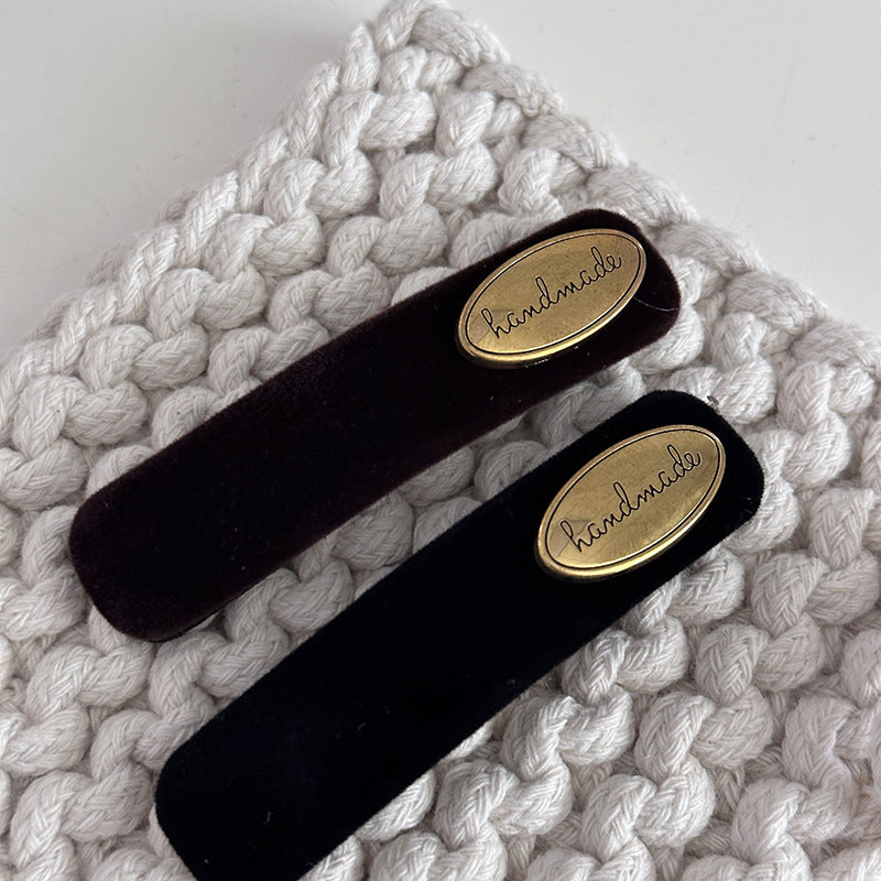 Vintage Gold Label Black Velvet Barrettes