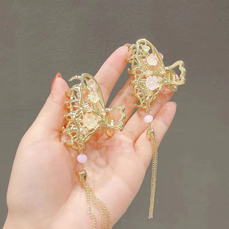 Best Butterfly Small Jaw Clip Alloy Hair Retro Style Elegant Fairy Small Tassel Shark