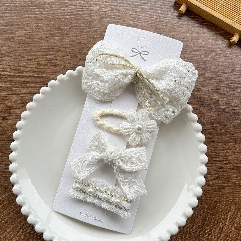 Fabric Lace Barrettes 4 Pack Baby Flower Headwear