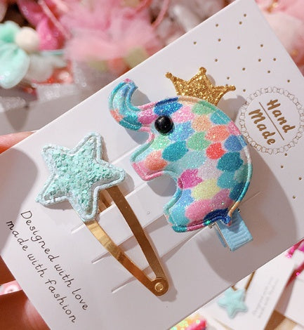 Korea new flash pink rainbow baby elephant baby hair clip