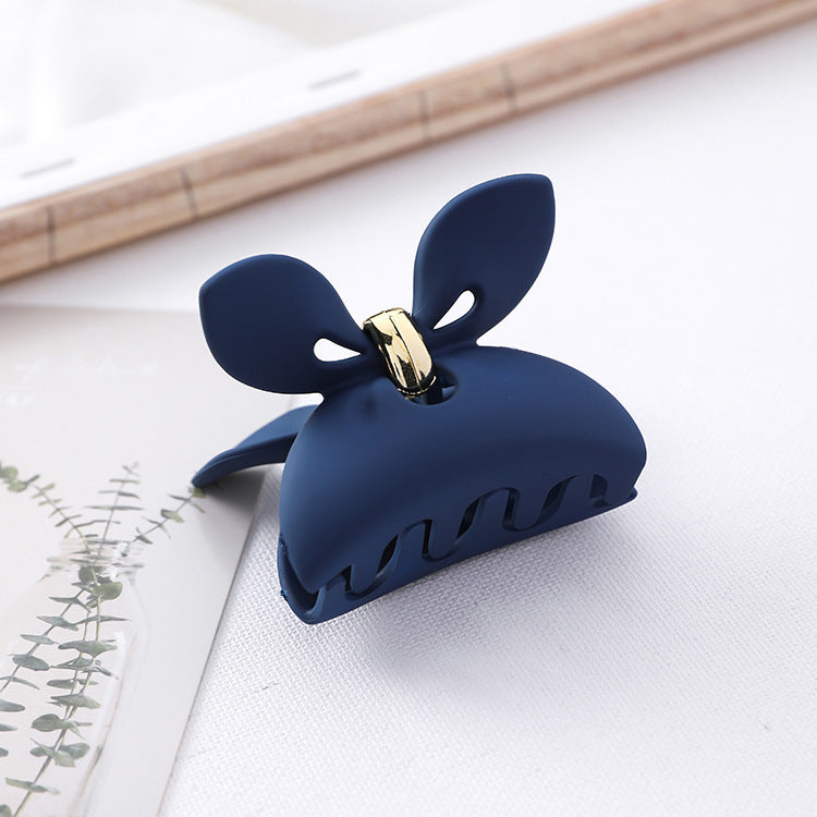 Bow resin grip clip solid color matte rabbit ears hair clip