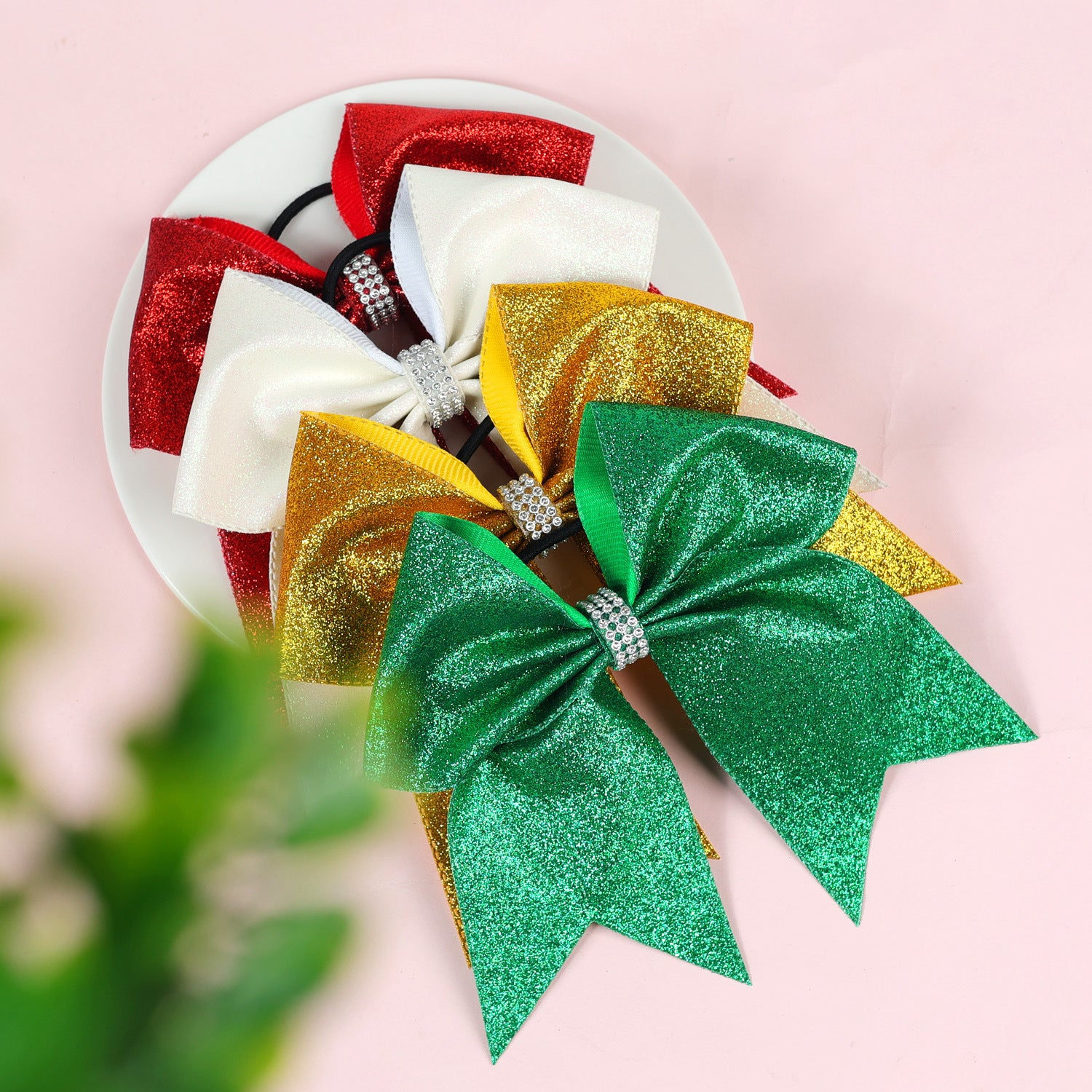 Solid Color Gold Leaf Glitter Light Diamond Dovetail Bowknot Hair Ring