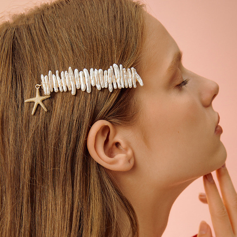Popular Pearl starfish hairpin one word clip hair ornament