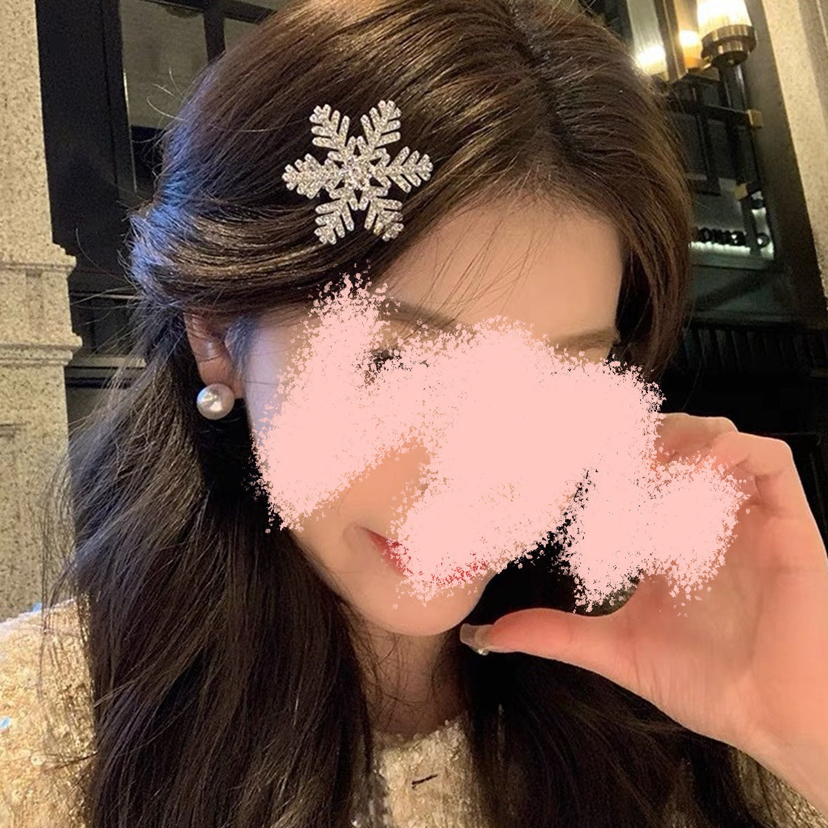 Sweet Rhinestone Snowflake Barrettes Female Pearl