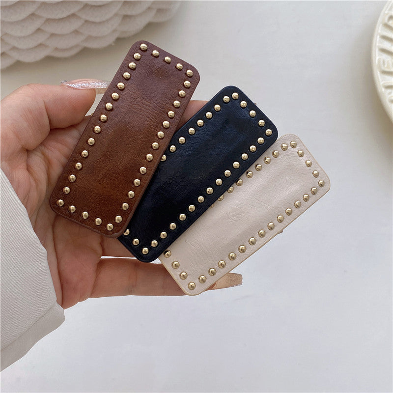 Beaded Leather Solid Color Square Simple Hair Clip