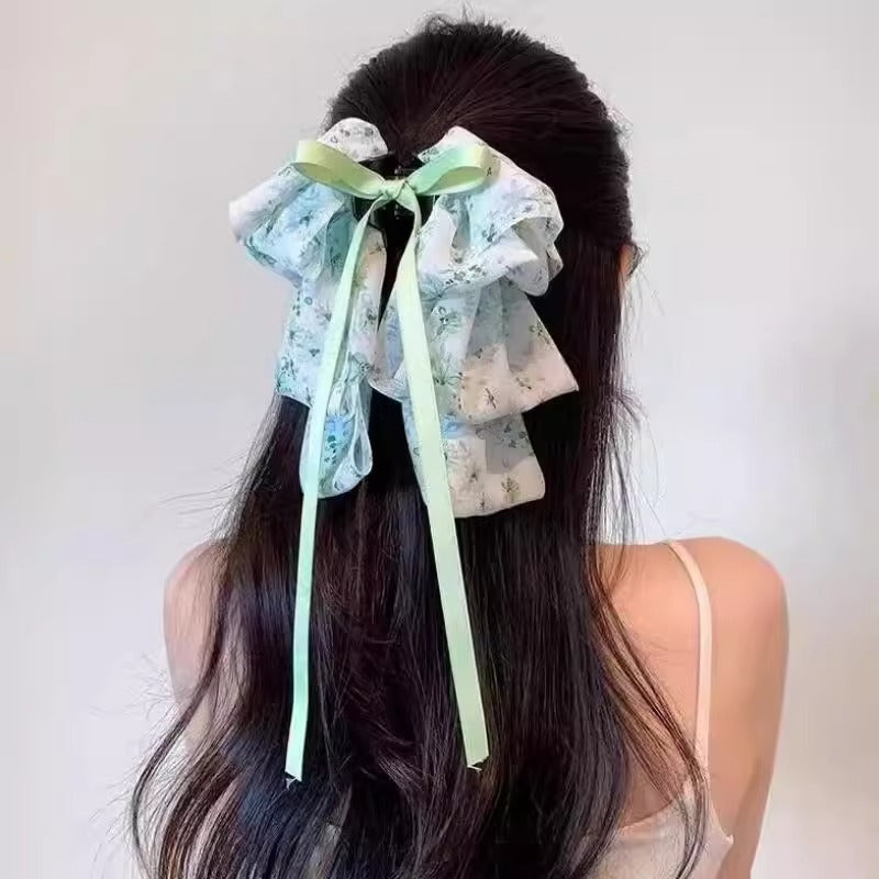 South Korea Sweet Bow Headdress Snow Yarn Back Head Barrettes