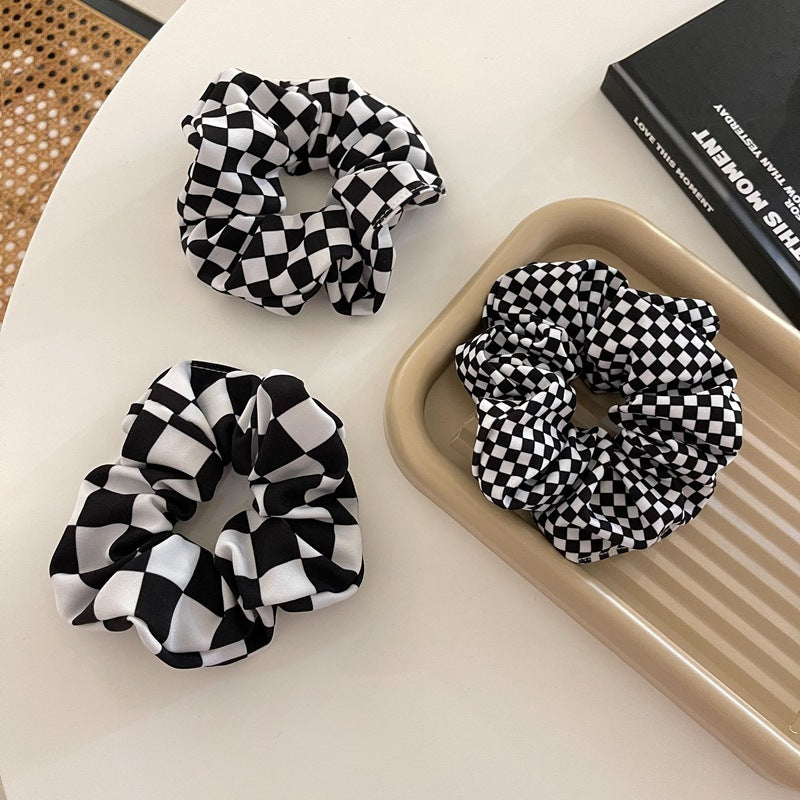 Modern Checkerboard Series Hair Accessories Black And White Lattice Large Intestine Ring