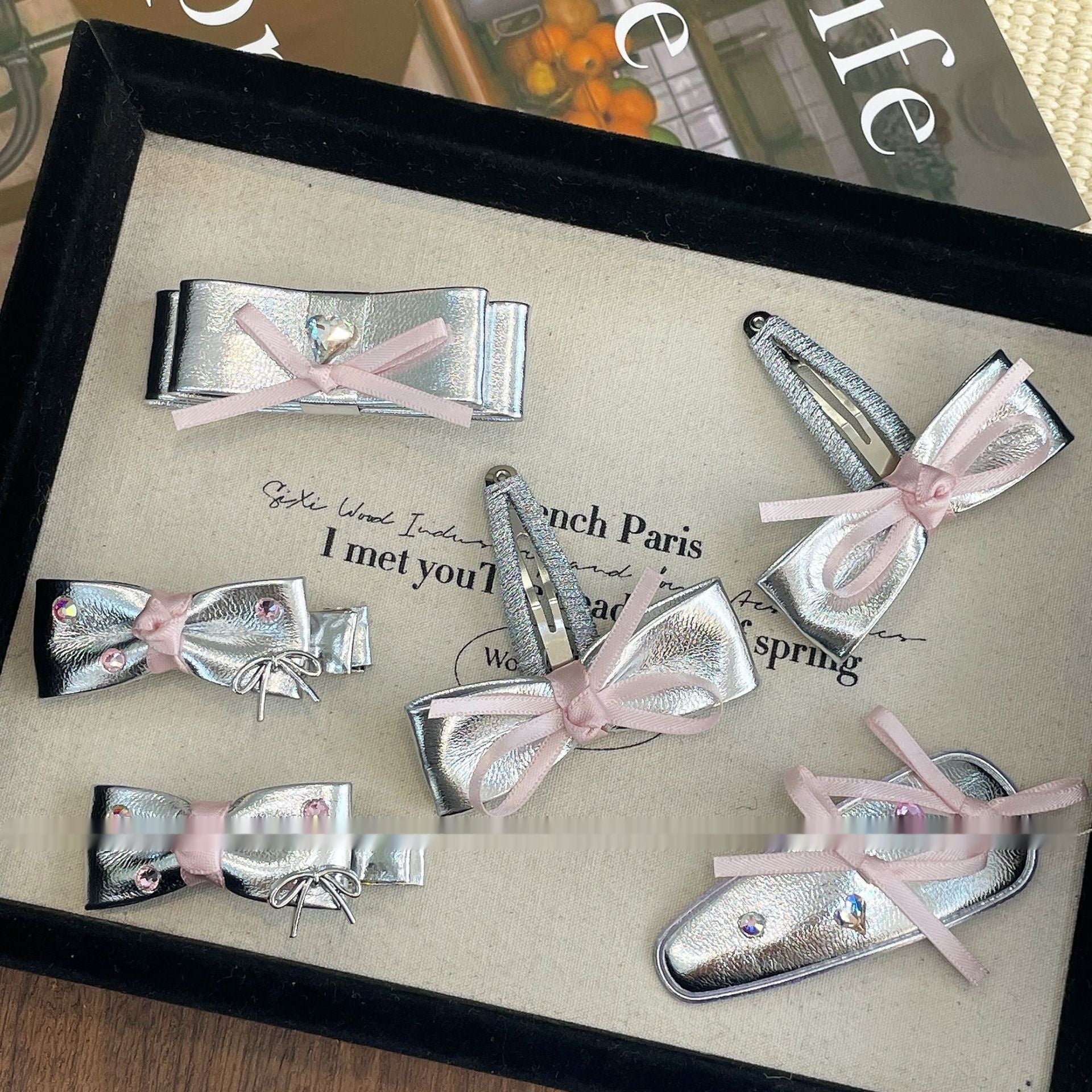 New Sweet Cool Silver Leather Bow Barrettes