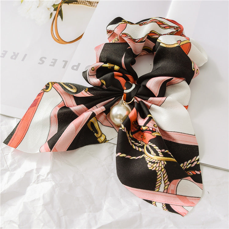 Pearl Pendant Large Intestine Scrunchies Hair Knot Knotted Big Bow Hair Rope