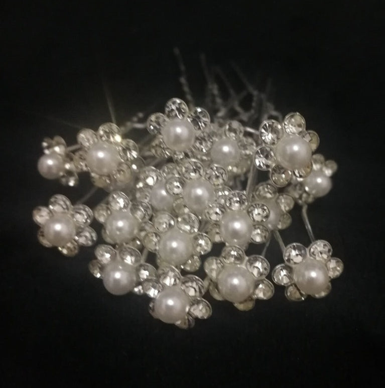Pearl U-shaped bun Bridal plate hair fork pearl rhinestone flower-studded hair clip