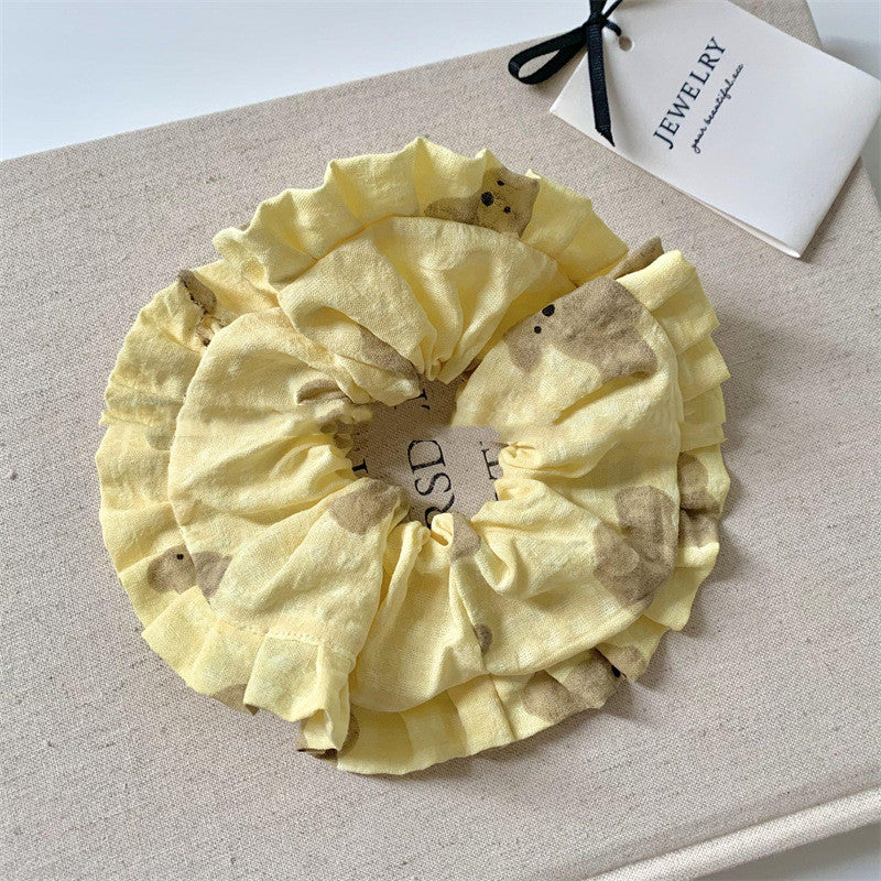 Japanese And Korean Milk Sweet Wafer Plaid Bear Large Intestine Hair Ring
