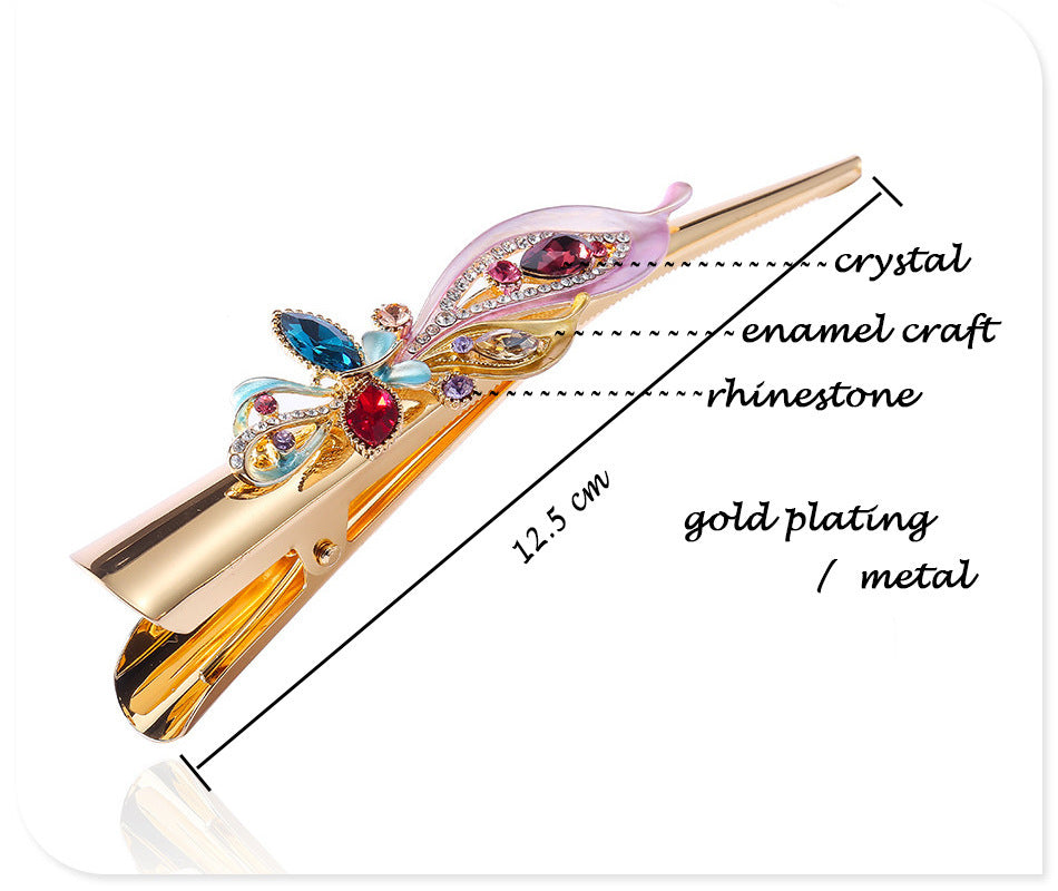 Painted golden crystal plate hair clip