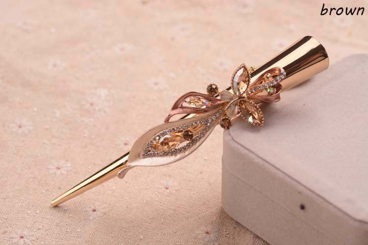 Painted golden crystal plate hair clip
