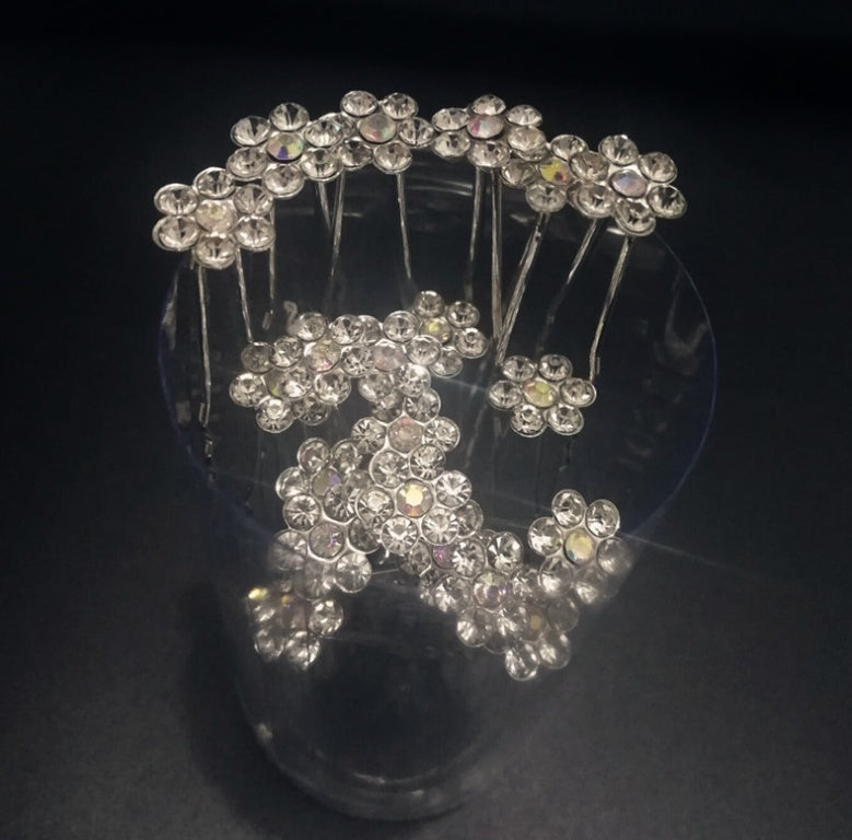 Pearl U-shaped bun Bridal plate hair fork pearl rhinestone flower-studded hair clip